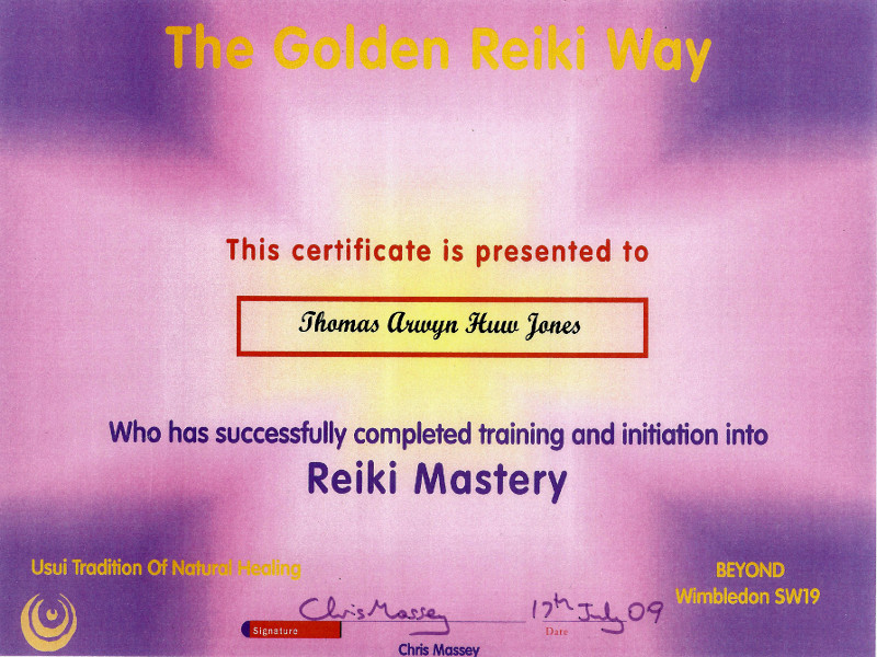 reiki mastery certificate