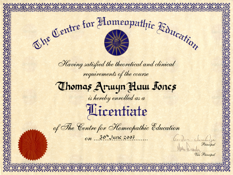 homeopathy certificate
